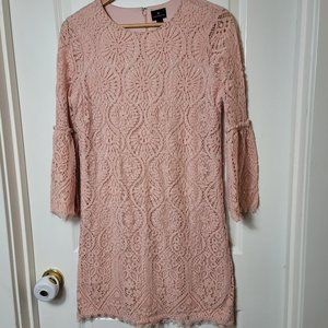 Worthington Dress size M 3/4 sleeves round neck pink lace above knee dress